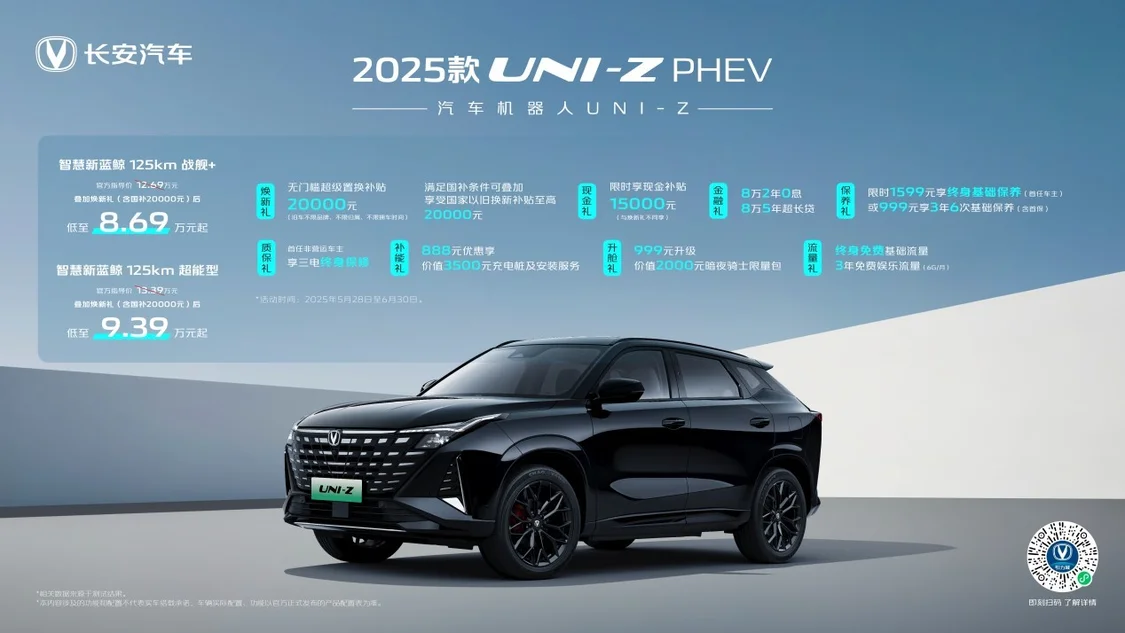 2025款長(zhǎng)安UNI-Z上市 燃油版綜合優(yōu)惠價(jià)8.09萬(wàn)元起/插混版綜合優(yōu)惠價(jià)8.69萬(wàn)元起
